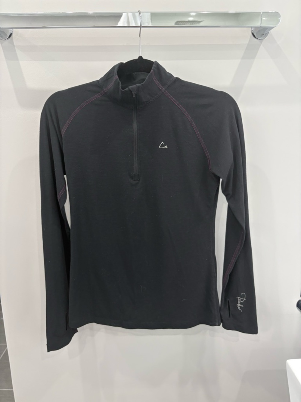Black Half-Zip Athletic Pullover with Pink Contrast Stitching